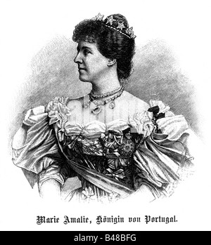 Marie Amelie, 28.9.1865 - 25.10.1951, Königin von Portugal 19.10.1889 - 1.2.1908, Porträt, Gravur um 1890, Bourbon, Prinzessin von Orleans, Königin Consort, Ehefrau von König Carlos I., Wettin, Saxe Coburg Gotha, historisch, Mode, 19. Jahrhundert, Mary Emelie, Charles, Stockfoto