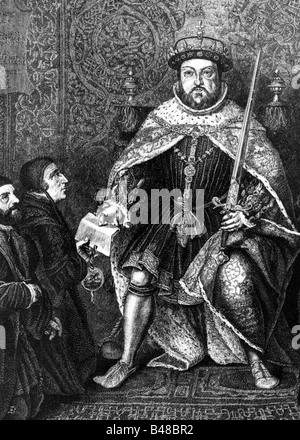 Heinrich VIII., 28.6.1491 - 28.1.1547, König von England, volle Länge, mit Schwert, Gravur nach dem Lackieren, Artist's Urheberrecht nicht gelöscht werden Stockfoto