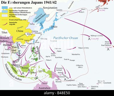 Kartographie, historische Karten, Moderne Zeiten, Zweiter Weltkrieg, Südostasien, Eroberung Japans, 1941 / 1942, Stockfoto