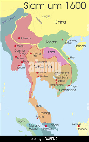 Kartographie, historische Karten, Moderne, Südostasien, Siam, ca. 1600, Stockfoto