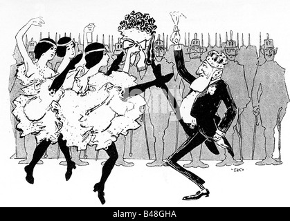 Leopold-König II., 9.4.1835 - 17.12.1909, König von Belgien 17.12.1865 - 17.12.1909, Karikatur, Besuch in Wien, Zeichnung von E. Kuntze, 'Dorfbarbier', 1903, Stockfoto