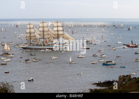 Russisches Schiff Mir. "Funchal 500 tall Schiffe Regatta". Cornwall. UK Stockfoto