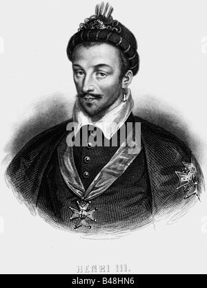 Heinrich III., 19.9.1551 - 2,8 1589, König von Frankreich, 30.5.1574 - 2.8.1589, Porträt, Gravieren, 19. Jahrhundert, Valois, König von Polen 1572-1573, Henri III., Herzog von Anjou,, Artist's Urheberrecht nicht gelöscht werden Stockfoto