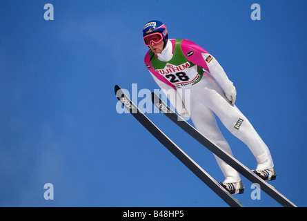 Thoma, Dieter, * 19.10.1969, deutscher Sportler (Skispringen), in voller Länge, nordische Skiweltmeisterschaft, Val di Fiemme, Predazzo, 7.2.1991 - 21.2.1991, Stockfoto