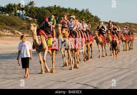 Kamel Züge mit Touristen am Cable Beach Broome Western Australia Stockfoto