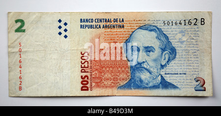 DOS Pesos Banknoten aus Argentinien, Südamerika Un peso Stockfoto