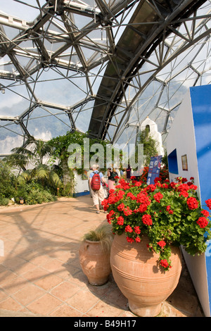 Besucher im Inneren mediterranen Biom Eden Projekt Bodelva St Austell Cornwall UK Stockfoto