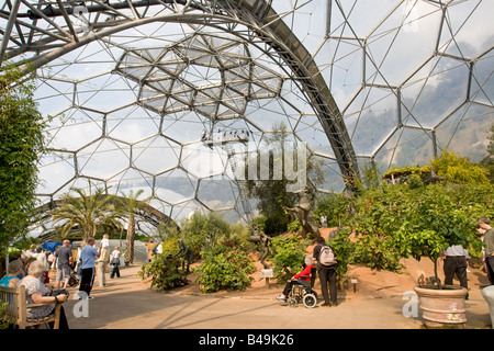 Besucher im Inneren mediterranen Biom Eden Projekt Bodelva St Austell Cornwall UK Stockfoto