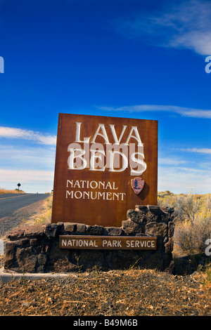 National Park Service Willkommensschild Lava Beds National Monument, California Stockfoto