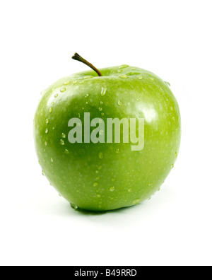 Saftig grüner Apfel, isoliert auf weiss in Studio-XXL-Datei mit selektiven Fokus Stockfoto