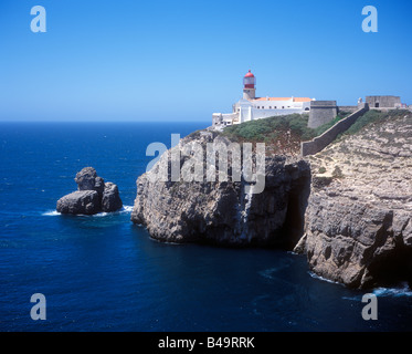 Leuchtturm am Cabo de Sao Vicente, Atlantikküste, Portugal Stockfoto