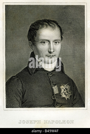 Bonaparte, Joseph, 7.1.1768 - 28.7.1844, französischer Politiker und ältester Bruder von Kaiser Napoleon I., Porträt, Gravieren, 19. Jahrhundert, Frankreich, 18. Jahrhundert, Medaille, König von Neapel von 1806 - 1808, König von Spanien, von 1808-1813,, Artist's Urheberrecht nicht geklärt zu werden. Stockfoto