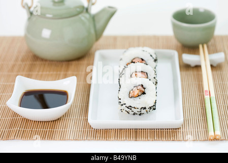 Gedeck für japanisches Essen Maki Sushi Stockfoto