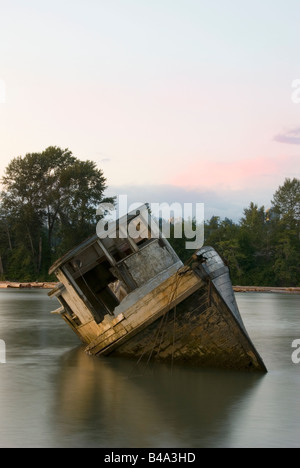 Eine zerstörte Fischerboot im Fraser River, Richmond, Kanada. Stockfoto