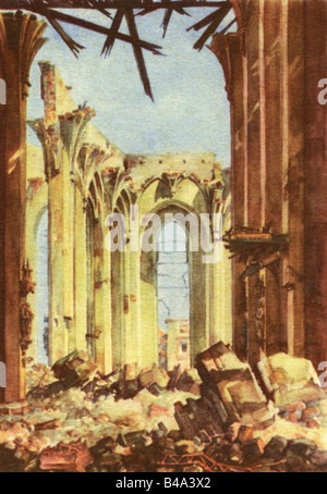 Geographie/Reise, Deutschland, München, Nachkriegszeit, Kirchen, Frauenkirche, Kirchenschiff, Innenansicht, zerstört: 1944, Druck, nach Aquarell von Gebhard Reitz, 1946, Veröffentlichung Genehmigt von US Army, bildende Kunst, Kirche, Dom, Ruine, Überreste, bombardiert, II, 2., 2. Weltkrieg, Zerstörung, Trümmer, Wasserfarbe, historisch, historisch, 40er, 40er, 20. Jahrhundert, Stockfoto