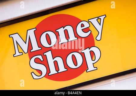 Außerhalb ein Zweig der The Money Shop anmelden Stockfoto