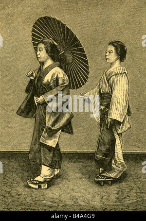 Geographie/Reise, Japan, Leute, Frau mit Diener, Gravur, 1886/2, Stockfoto