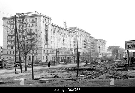 Geografie/Reisen, Deutschland, Berlin, Straßen, Stalinallee, Bauarbeiten, Anfang der 1950er Jahre, Stockfoto