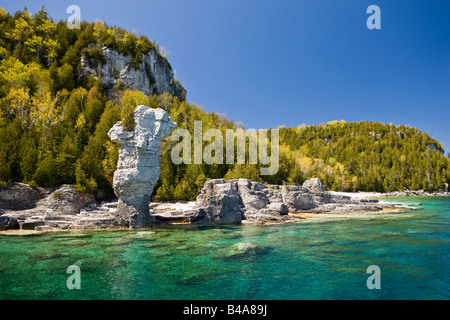 Meer-Stack entlang der Küstenlinie von Blumentopf-Insel in der Fathom Five National Marine Park, Lake Huron, Ontario, Kanada. Stockfoto