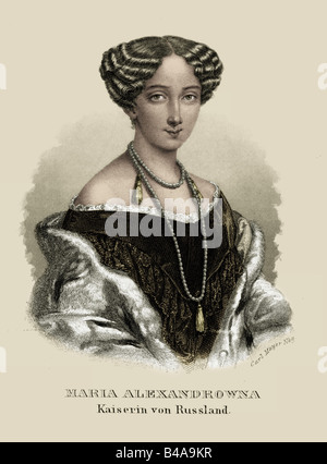 Maria Alexandrowna, 8.8.1824 - 3.6.1880, Kaiserin von Russland 18.2.1855 - 3.6.1880, Porträt, Stahlstich, 19. Jahrhundert, später farbig,, Artist's Urheberrecht nicht gelöscht werden Stockfoto