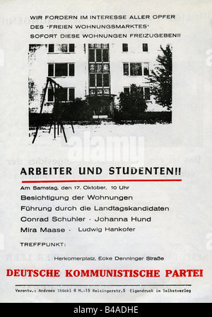 Geografie/Reisen, Deutschland, Politik, Parteien, Deutsche Kommunistische Partei (Deutsche Kommunistische Partei, DKP), Flyer über Wohnungsnot in München, ca. 1970, Stockfoto