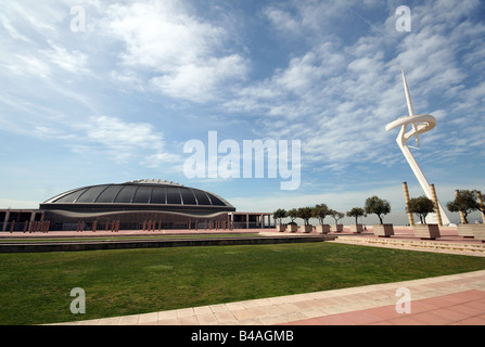 Geographie/Reisen, Spanien, Barcelona, Gebäude, Palau Sant Jordi, Erbaut: 1990 von Arata Isozaki, Torre de Telecomunicacions, Außenansicht, Additional-Rights - Clearance-Info - Not-Available Stockfoto