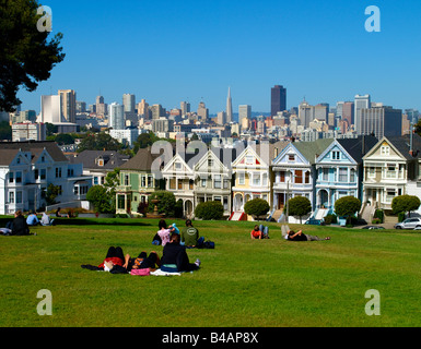 Alamo Square viktorianische Architektur Häuser, Steiner Street, San Francisco Stockfoto