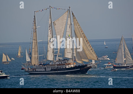 Capitan Miranda 3-Mast-Schoner Funchal 500 Tall Schiffe Regatta Pendennis Punkt Falmouth Cornwall UK Stockfoto