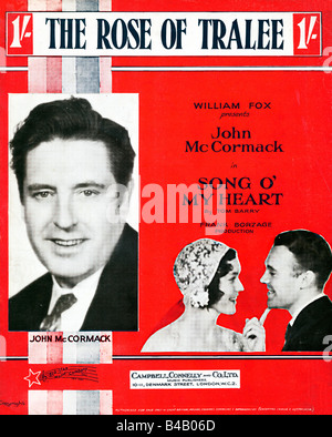 Die Rose von Tralee Noten Abdeckung für die traditionelle Irische Ballade aus dem 1930er Film Song O mein Herz mit John McCormack und Maureen O'Sullivan Stockfoto