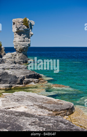 Meer-Stack entlang der Küstenlinie von Blumentopf-Insel in der Fathom Five National Marine Park, Lake Huron, Ontario, Kanada Stockfoto