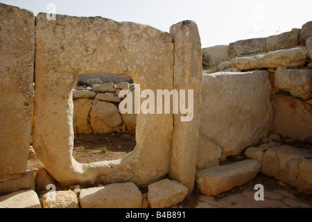 Hagar Qim, Seite Apsis des prähistorischen Tempels, Malta. Stockfoto