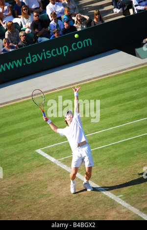 Andy Murray im Dienst, Davis-Cup-Spiel, Großbritannien gegen Österreich, Wimbledon Lawn Tennis Club, Borough of Merton, Greater London, England, Großbritannien Stockfoto
