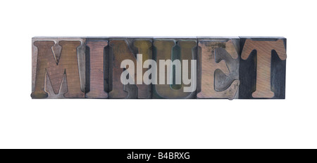 Geben Sie das Wort "Menuett" alte, blau gefärbten Holz Stockfoto