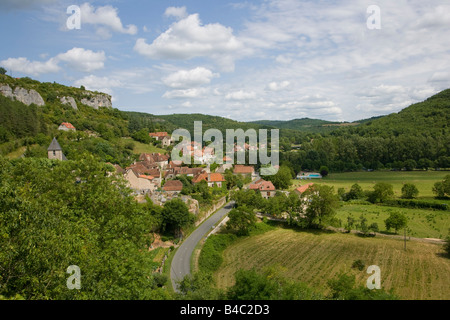 Ansicht der ländlichen St Sulpice Dorf im Cele-tal, Lot, Frankreich Stockfoto