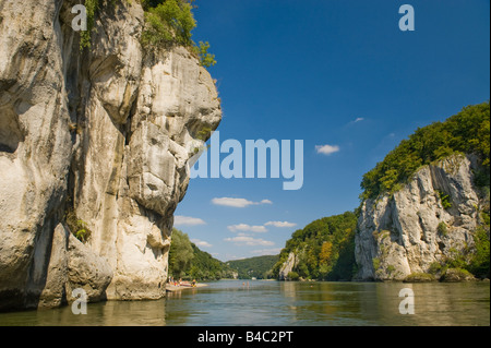 Verengung der Donau Danube Weltenburg charakteristisch, die Donau durch die Klippen bricht Stockfoto