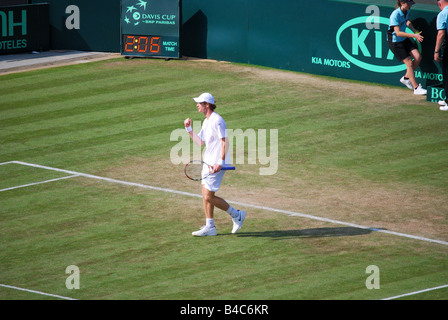 Andy Murray spielt, Davis-Cup-Spiel, Großbritannien gegen Österreich, Wimbledon Lawn Tennis Club, Borough of Merton, Greater London, England, Großbritannien Stockfoto