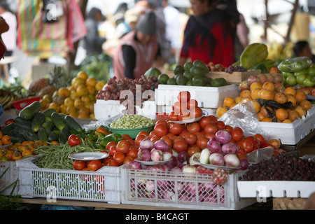Obst und Gemüse, Saquisili Markt, Anden, Ecuador Stockfoto