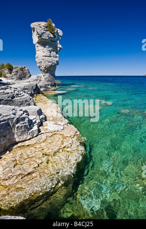 Meer-Stack entlang der Küstenlinie von Blumentopf-Insel in der Fathom Five National Marine Park, Lake Huron, Ontario, Kanada Stockfoto