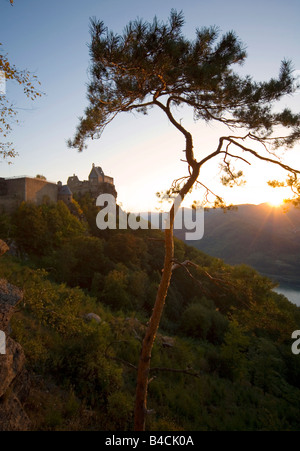 Sonnenuntergang über Burg Aggstein in Niederösterreich Stockfoto