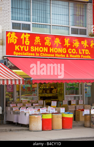 Geschäfte säumen die Straßen in Chinatown in der Stadt von Toronto, Ontario, Kanada. Stockfoto