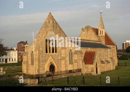 Stadt von Portsmouth, England. Die verfallene alte Garnisonkirche in Old Portsmouth. Stockfoto