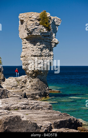 Meer-Stack entlang der Küstenlinie von Blumentopf-Insel in der Fathom Five National Marine Park, Lake Huron, Ontario, Kanada Stockfoto