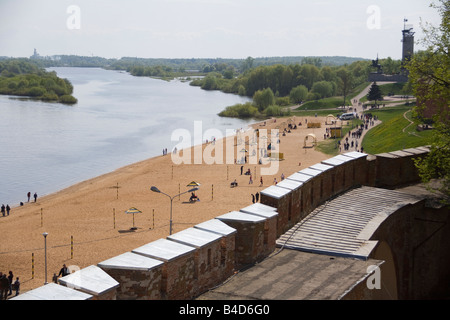 Wände der Nowgoroder Kreml, Weliki Nowgorod, Russland. Stockfoto