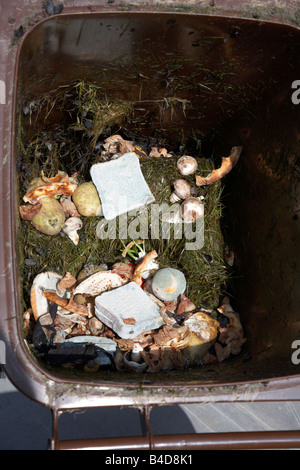 Fäulnis verschwendeten Lebensmittel von einem Haushalt in den braunen Papierkorb zur Abholung in Kompost im Vereinigten Königreich zu geworfen Stockfoto
