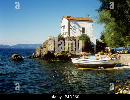 Kirche Panagia Gorgona Skala Sikaminias auf der griechischen Insel Lesbos, Nord-Ost-Ägäis, Griechenland Stockfoto