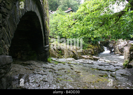 Pont-y-paar (die Brücke des Kessels) in Betws-y-Coed über die Afon Llugwy, Snowdonia, North Wales Stockfoto