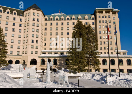 Fairmont Chateau Lake Louise Hotel Eisskulpturen Schnee Banff Alberta Kanada-Luxus-Resort Stockfoto