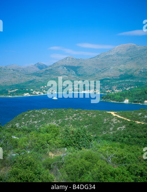 Panoramablick über die Bucht von Slano, Süd-Dalmatien, Kroatien, Osteuropa Stockfoto
