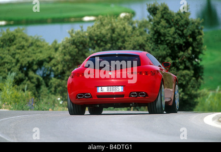 Auto, Alfa Romeo Brera, Predotype, Roadster, Rot, Baujahr 2002, fahren, Landstraße, diagonal von hinten, Ansicht von hinten Stockfoto