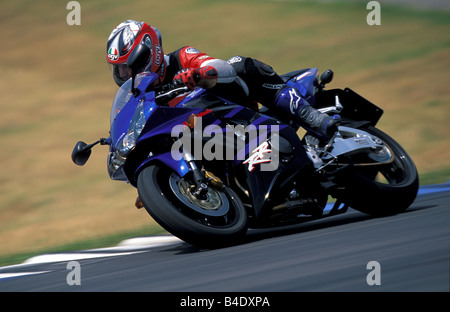 Motor Cycle, Sport Motorrad, Sportler, Honda Fireblade, blau, Modelljahr 2003, fahren, geneigte Position, Seitenlage, Stockfoto